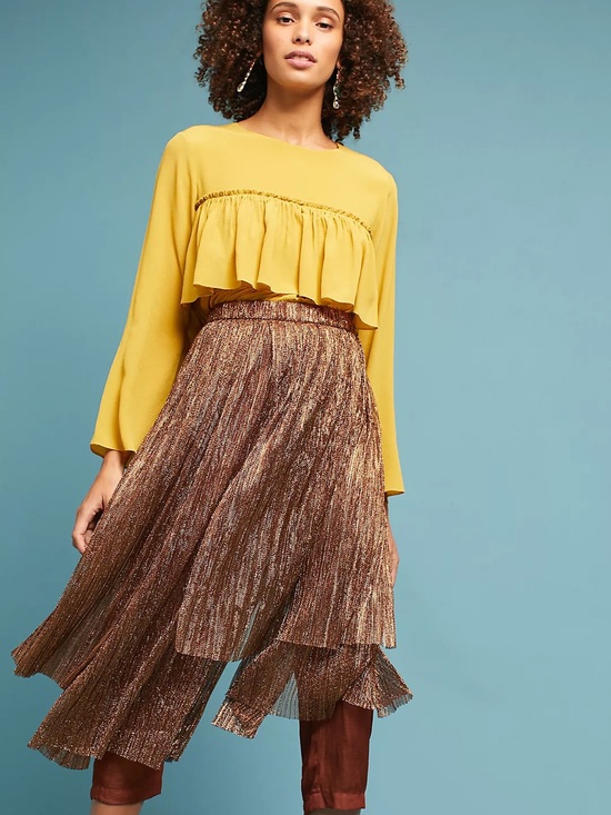Maeve Pants - Anthropologie Maeve Metallic Gold Skirt Overlay Pants Size 8